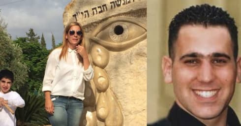 מימין: רס"ל מנשה חבה ז"ל ואחותו חגית חבה באנדרטה לזכרו
