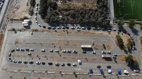 מתחם בדיקות הקורונה ממעוף הרחפן
