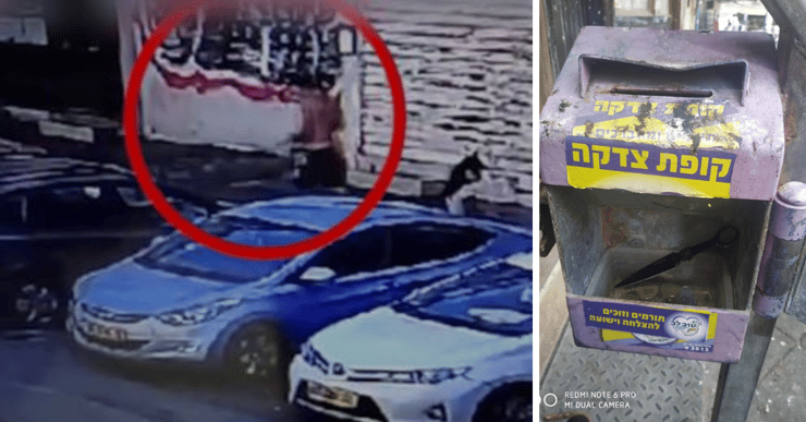 הסכין בקופת הצדקה והתיעוד ממצלמות האבטחה