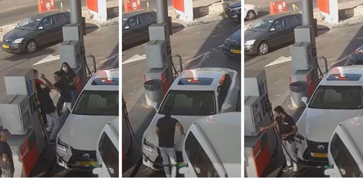מימין: החסימה, הפגיעה והקטטה בתחנת הדלק
