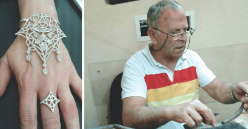  אברהם צורף ז"ל בעבודתו ואחת מיצירותיו