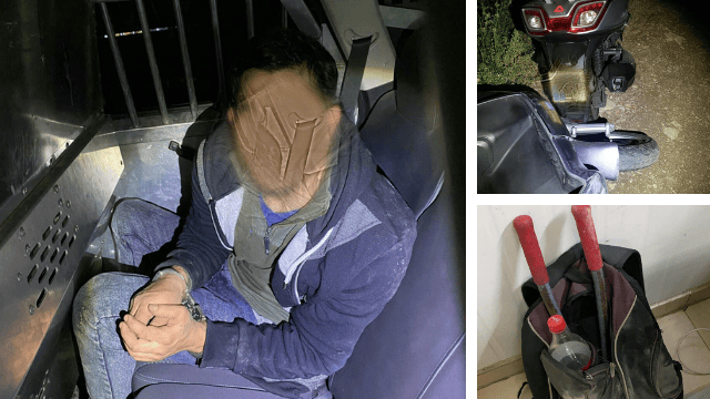החשוד, מספרי הברזל והקטנוע. נתפסו בשעת מעשה