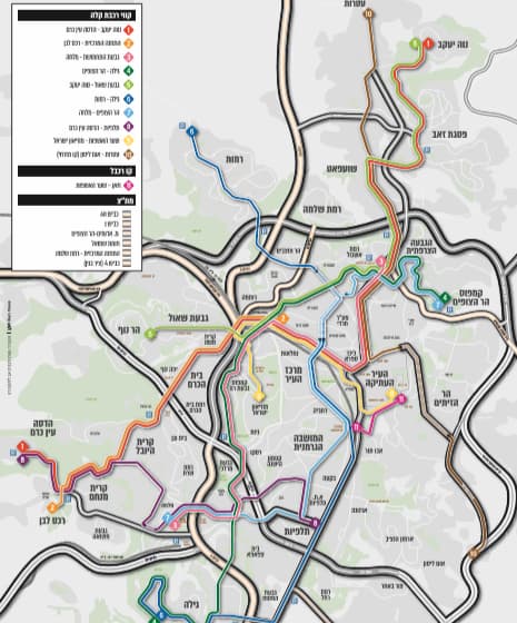 מפת קווי הרכבת הקלה בירושלים