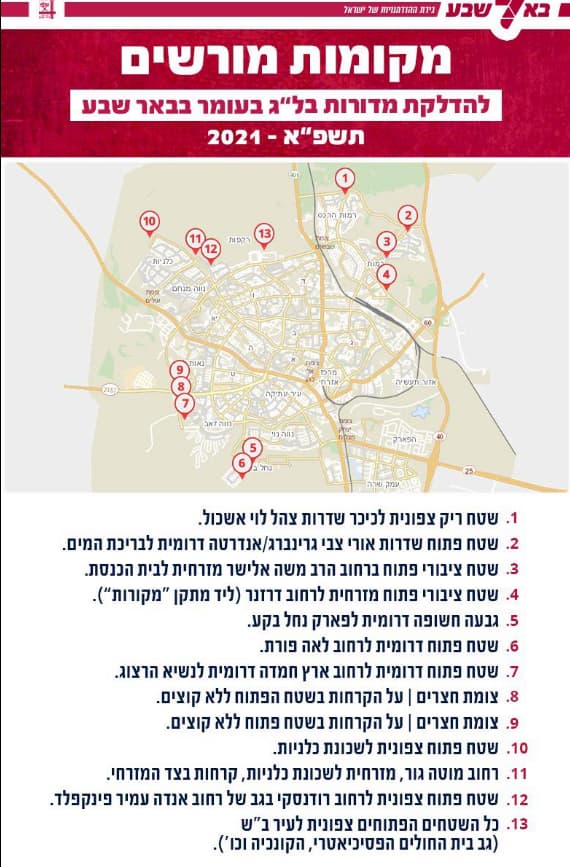 מקומות מותרים להדלקת מדורות בב"ש