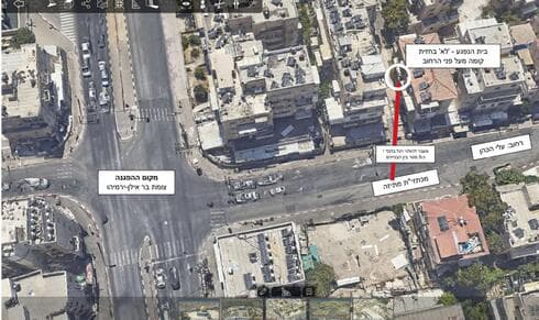 תרשים פגיעת המכתזית בביתו של התובע