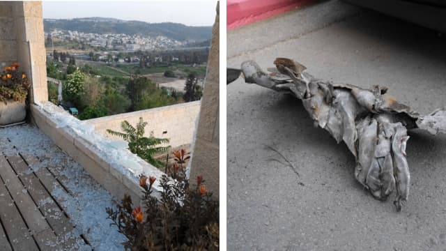 רסיס אחת הרקטות שנורו לעבר ירושלים וההרס