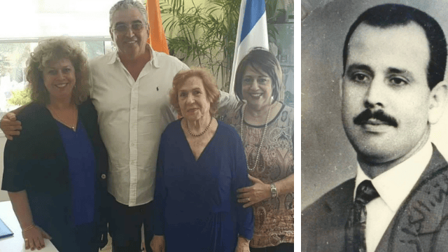 מימין: רפי וקנין ז"ל ובני משפחתו עם אלמנתו בלשכתו של ברוידא