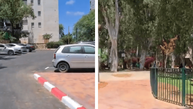 הכניסה לגינה הציבורית שבמתחמה הוקם החניון
