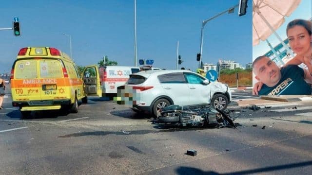 זירת התאונה (מימין בני הזוג)