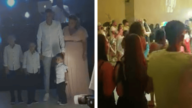 האולם הריק התמלא במאות אנשים. משמאל: אליאור ובני המשפחה