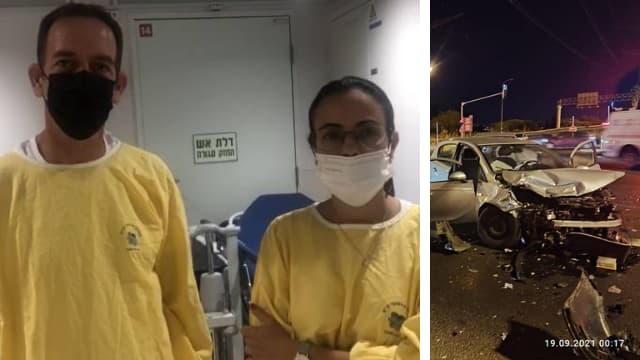 אבי ויפעת אברביה באיכילוב ליד מיטת בנם שנפגע בתאונת דרכים