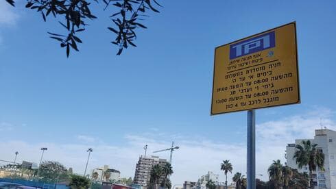 השלט לחניון שמסתתר מאחורי העץ