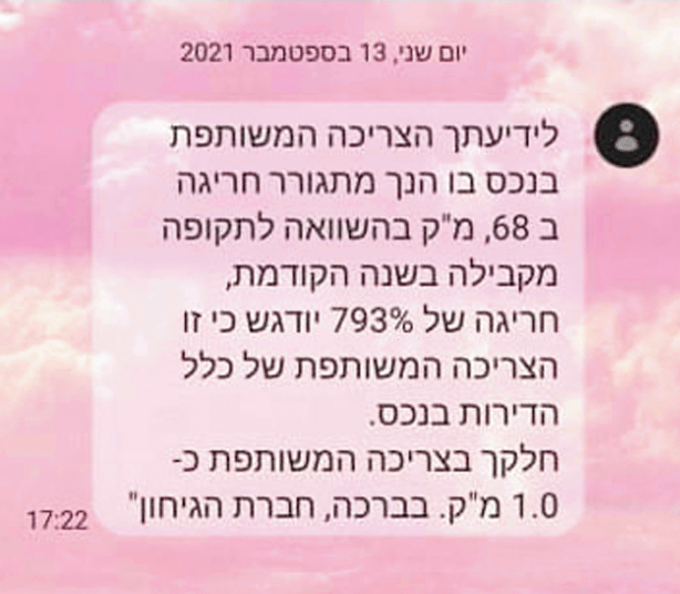 הודעה של 'הגיחון' על חריגות גבוהות ( צילום: פרטי) הודעה של 'הגיחון' על חריגות גבוהות