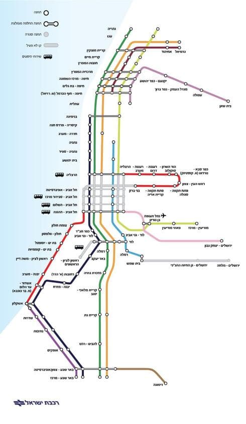 מפת קווים ותחנות ליום חמישי 10.2.22 בין השעות 5:00-22:00