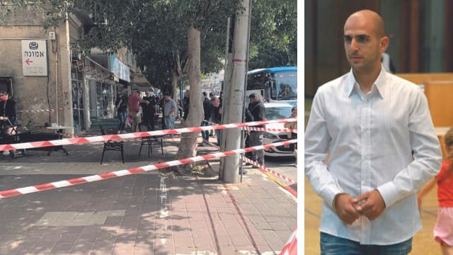 ירי לעבר בית הקפה. בתמונה הקטנה דרור אלפרון