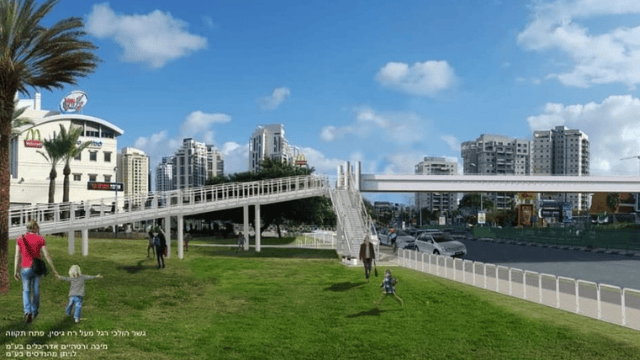 גשרי הולכי רגל חדשים מעל דרך רבין וגיסין (צילום הדמייה: מיכה ורטהיים אדריכלים בע"מ, לויתן מהנדסים בע"מ) י גשרי הולכי רגל חדשים מעל דרך רבין וגיסין