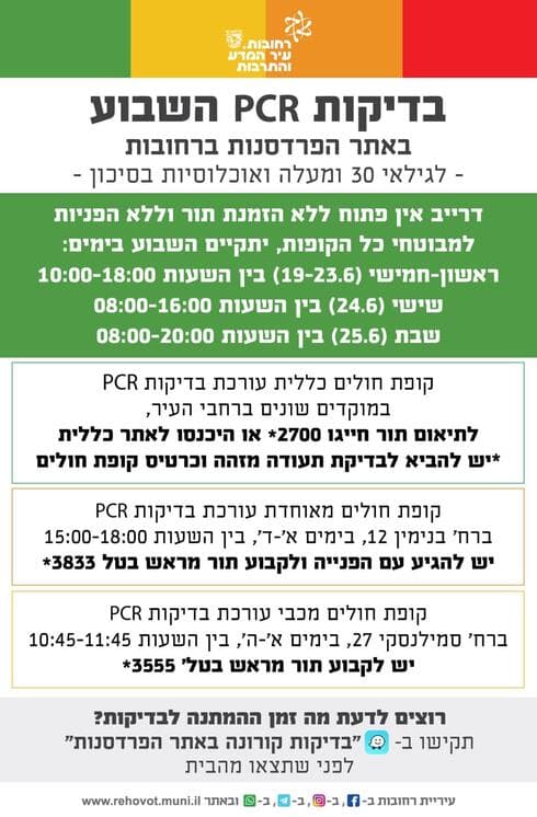 בדיקות קורונה ברחובות - מעודכן