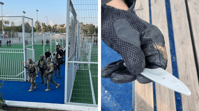 מגרש הכדורגל שייח ג'ראח. המקום בו אותר המחבל והסכין (צילום: לירן תמרי ודוברות המשטרה) מגרש הכדורגל שייח ג'ראח. המקום בו אותר המחבל