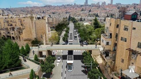 הקו התכלת של הרכבת הקלה (הדמיה: ארי כהן – אדריכלות ובינוי ערים) הקו התכלת של הרכבת הקלה