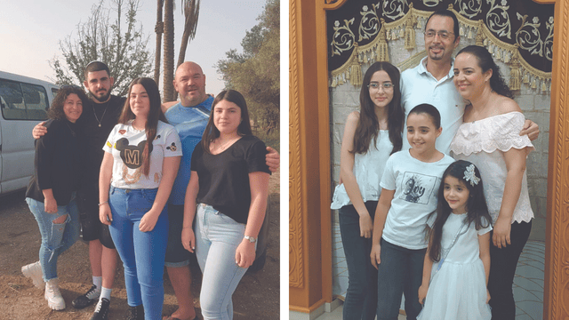 מימין: טל יצחק עם אשתו לורה ז"ל וילדיהם משמאל: יוסי יחבס עם אשתו דוריס ז"ל וילדיהם