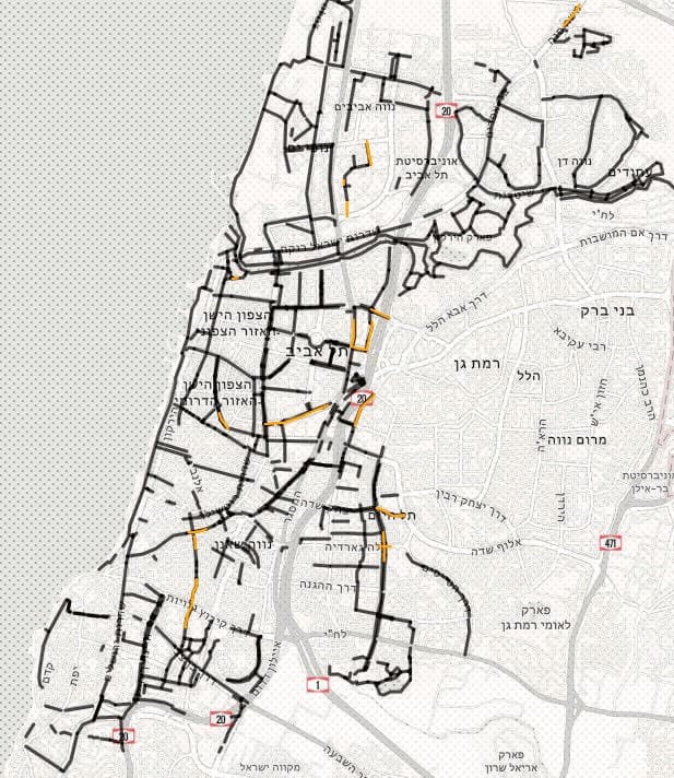מפת שבילי האופניים בתל אביב