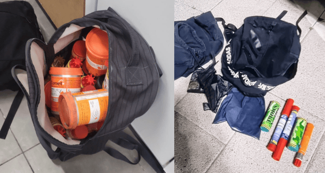 אבוקות וחומרי בעירה שנתפסו בסמי עופר (צילום: משטרת ישראל) אבוקות וחומרי בעירה שנתפסו באליפות