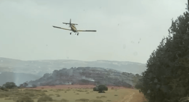 מטוס כיבוי בפעולה בשריפה בהר טורען