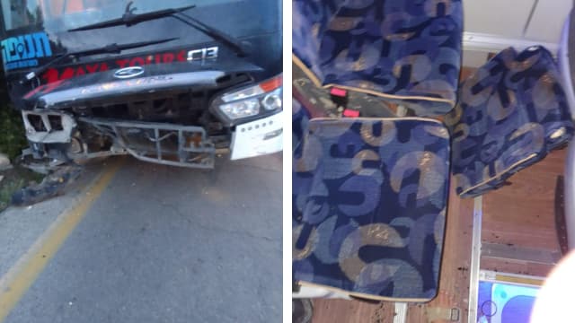 מימין: המושבים באוטובוס והנזק שנגרם לאוטובוס מהתאונה