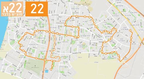 מפת התחנות החדשה של קו 22/22א (צילום: משרד התחבורה) מפת התחנות החדשה של קו 22/22א