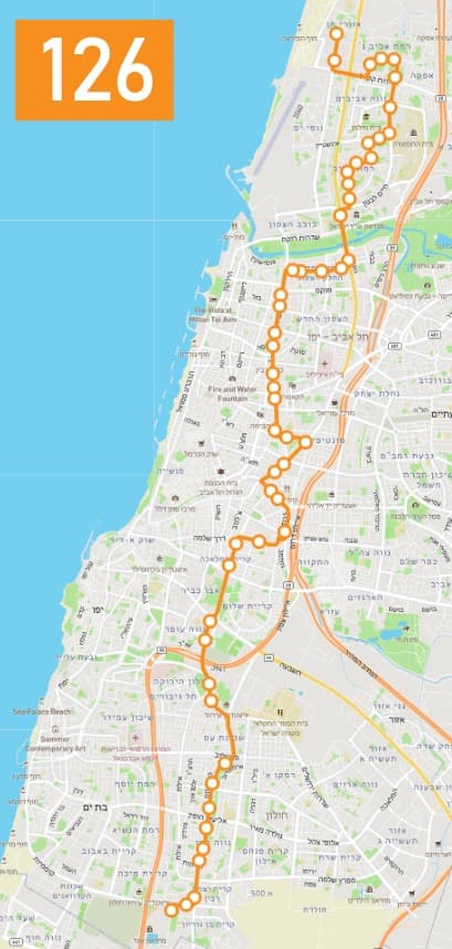 מפת התחנות החדשה של קו 126 (צילום: משרד התחבורה) מפת התחנות החדשה של קו 126