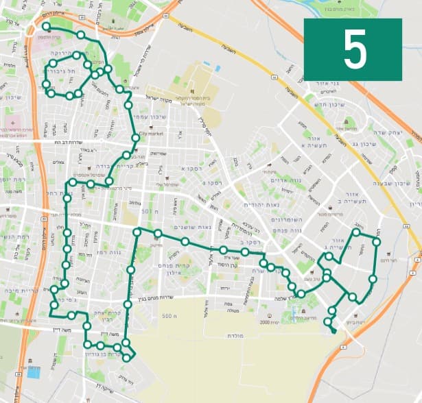 מפת התחנות החדשה של קו 5 (צילום: משרד התחבורה) מפת התחנות החדשה של קו 5