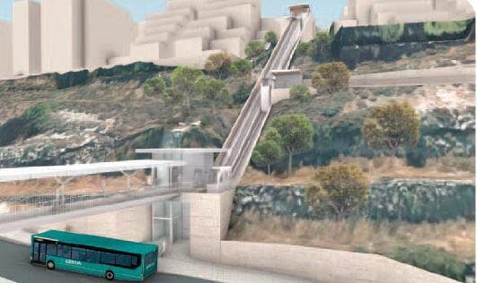 אמצעי גישור בין מפלסי לרכבת הקלה. דרגנוע ברחוב קוליץ