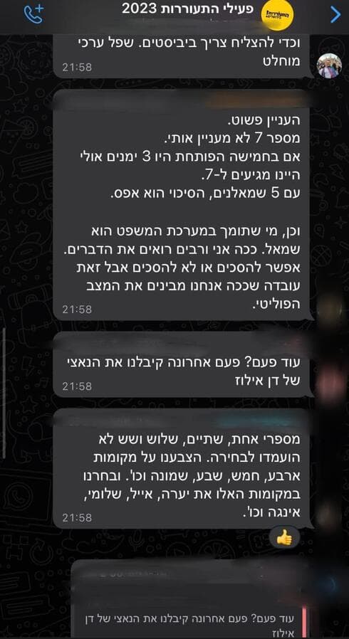 ההתכתבות בקבוצת הווטסאפ של התעוררות (צילום: פרטי) ההתכתבות בקבוצת הווטסאפ של התעוררות