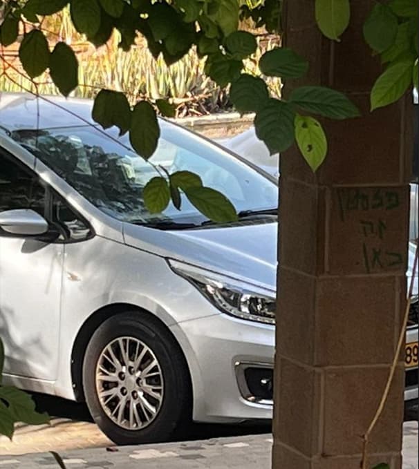 כתובת בפתח תקוה שתומכת בפלסטין (צילום: מתוך הרשת החברתית, שימוש לפי סעיף 27א לחוק זכויות יוצרים) כתובת בפתח תקוה שתומכת בפלסטין