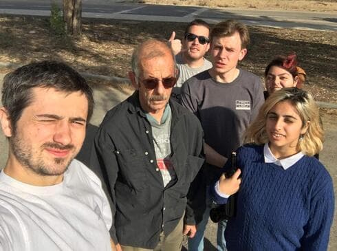 מימין: רחל אלברט, יובל בן אבו, אדגר גרישוק, ניר גורן, חיים פרי ומאצ׳ק יאנקובסקי (צילום: באדיבות רחל אלברט ) מימין: רחל אלברט, יובל בן אבו, אדגר גרישוק, ניר גורן, חיים פרי ומאצ׳ק יאנקובסקי