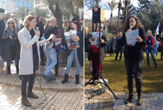 מימין: אורה גזית (כלתו של אריה זלמנוביץ' ז"ל), כרמית פלטי קציר (אחותו של אלעד החטוף בעזה) 