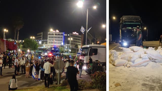 חסימת משאיות הסיוע לרצועת עזה בצומת תל ערד