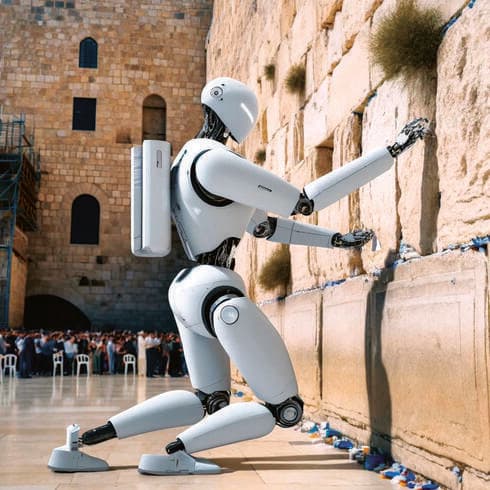 פתק בווטסאפ. רובוט מטמין פתקים בכותל (הדמיה: AI) רובוט מטמין פתקים בכותל