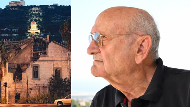 פרופ' אמציה ברעם ובניין שנפגע בלבנון השנייה בחיפה
