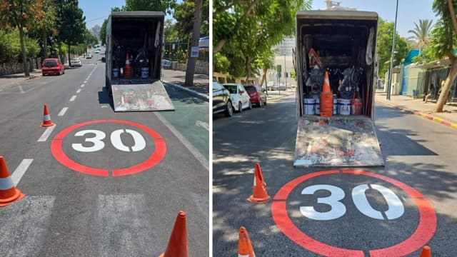 הסימונים על הכביש בפתח תקוה