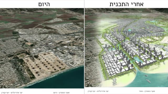 חוות המיכלים כיום ואחרי ביצוע תכנית "שער למפרץ"