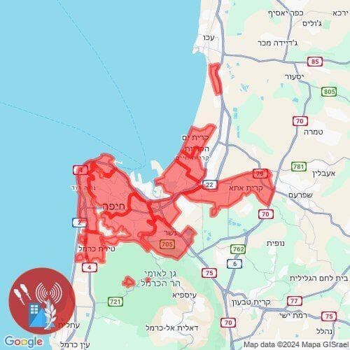 מפת ההתרעות בחיפה והקריות