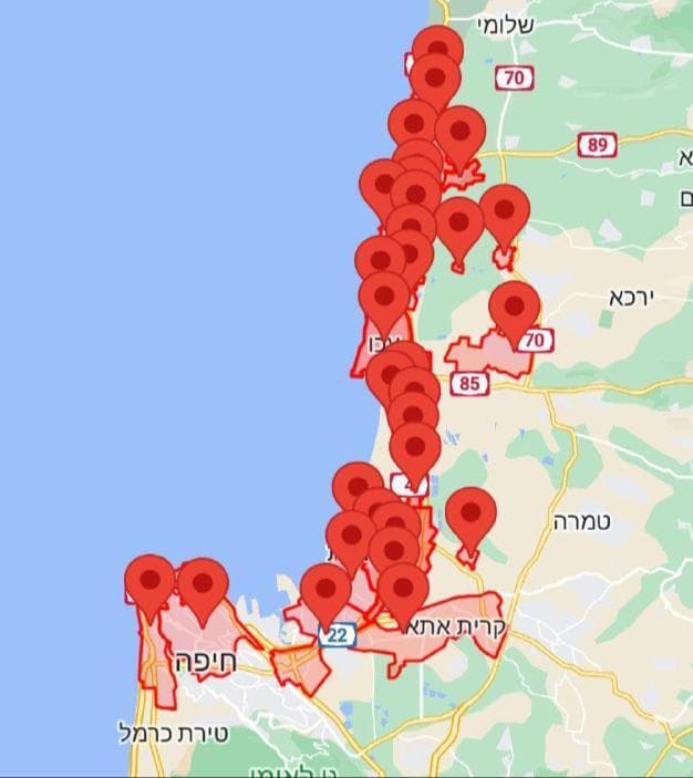 מפת ההתרעות הערב, 22.10.24 מפת ההתרעות הערב