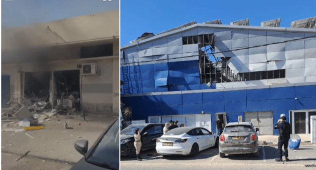 שתי פגיעות ישירות באזור התעשייה ביאליק ונעמן (צילום: באדיבות העירייה) שתי פגיעות ישירות באזור התעשייה ביאליק ונעמן
