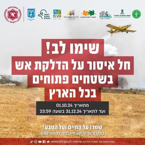 הודעה בנוגע לאיסור הדלקת אש