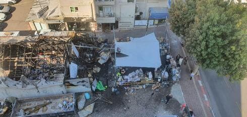 החנות בראשון לציון אחרי השריפה במבט מלמעלה