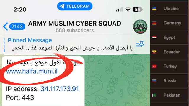 מתקפת סייבר על אתר עיריית חיפה (צילום מסך) מתקפת סייבר על אתר עיריית חיפה
