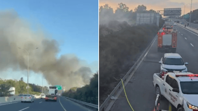 שריפה משתוללת סמוך לכביש 22 שריפה משתוללת סמוך לכביש 22