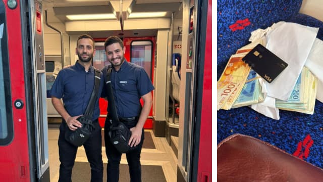 פקחי רכבת ישראל ניב דהן ויאיר שלו לוי עם הכסף שנמצא
