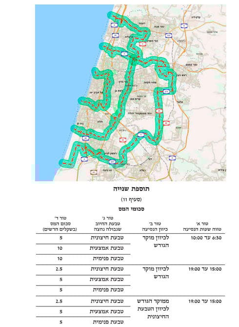 מפת טבעות אגרת הגודש
